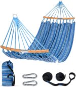 SUNCREAT Hammocks Double Hammock with Curved Spreader Bar, Outdoor Portable Hammock with Carrying Bag & Tree Straps for Bedroom, Patio, Backyard, Balcony, Max 450lbs Capacity, Blue - Image 2