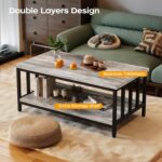Homeiju Coffee Table for Living Room with Slatted Sides Frame, Modern Farmhouse Living Room Table with 2-Tier Storage Shelf for Home Office, Apartment, 39 inch Grey Wash - Image 6