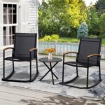 Shintenchi 3 Piece Outdoor Rocking Bistro Set, Textilene Fabric Small Patio Furniture Set, Front Porch Rocker Chairs Conversation Set with Table for Lawn, Garden, Balcony, Poolside (Black) - Image 8