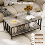 Homeiju Coffee Table for Living Room with Slatted Sides Frame, Modern Farmhouse Living Room Table with 2-Tier Storage Shelf for Home Office, Apartment, 39 inch Grey Wash - Image 7