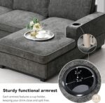 Merax Modern U-Shaped Cloud Couch Set with Oversized Chaise Lounge, Chenille 6-Seat Sectional Sofa Sleeper Bed with Cup Holders for Living Room Dark Gray - Image 5