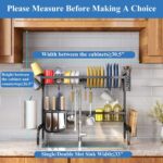 SAYZH Over The Sink Dish Drying Rack, Adjustable (25.5 to 33.5 inch) 2 Tier Metal Steel Dish Drying Racks for Kitchen Counter with Hooks Paper Towel Utensil Cup Holder Sink Caddy (Black) - Image 9