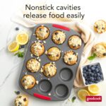 GoodCook MegaGrip 12-Cup Muffin Pan with Silicone Grip Handles Perfect for Cupcakes Durable Heavy-Gauge Steel Construction Scratch-Resistant Nonstick Coating, 15.5x10.5-Inch, Gray - Image 3