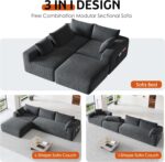 108" Cloud Couch Modular Sectional Sofa for Living Room,L-Shaped Boneless Couch with Deep Seat Chaise,No Assembly Required Foam Sleeper Sofa for Apartments,Plush Corduroy Fabric, Dark Gray - Image 4