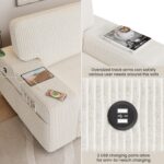 Yaheetech Modern Sofa 2-Seater Corduroy Fabric Sofa Couch with Removable Cover, USB Charging Ports & Side Storage Pockets for Apartment Living Room, Ivory - Image 8