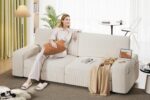Yaheetech Modern Sofa 2-Seater Corduroy Fabric Sofa Couch with Removable Cover, USB Charging Ports & Side Storage Pockets for Apartment Living Room, Ivory - Image 3
