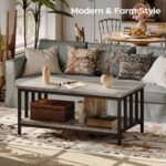 Homeiju Coffee Table for Living Room with Slatted Sides Frame, Modern Farmhouse Living Room Table with 2-Tier Storage Shelf for Home Office, Apartment, 39 inch Grey Wash - Image 5