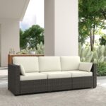 Outsunny Patio Couch PE Wicker Deep Seating Outdoor Sofa with Removable Cushions, 3 Seater Rattan Sofa, Outdoor Furniture for Balcony, Deck, Garden and Poolside, Cream White - Image 9
