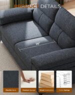 Upvilla 88.97" Modern Sofa Couch for Living Room, Deep Seat Sofas with 8”Cushion, Comfy 2-Seater Chenille Loveseat with Convertible Armrest, Removable Sofa Cover, High Leg (Blue) - Image 5