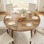 VASAGLE MAEZO Collection - Round Dining Table for 4-6 People, 47.2 Inches Circle Kitchen Table with Tapered Legs, Curved Transitions, for Dining Room, Kitchen, Honey Brown UKDT091KB02S - Image 2