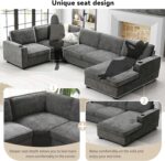 Merax Modern U-Shaped Cloud Couch Set with Oversized Chaise Lounge, Chenille 6-Seat Sectional Sofa Sleeper Bed with Cup Holders for Living Room Dark Gray - Image 7