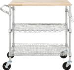 Finnhomy 3-Tier Rolling Kitchen Cart With 18" D x 30" W Oak Wood Tabletop, Kitchen Island With 4" Wheels and Slider Shelf, Microwave & Coffee Cart With Hooks for Dining Room, Chrome - Image 8