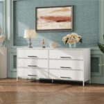 WLIVE White Dresser TV Stand for 60, 65, 70 inch TV, Fabric Wide Dresser with 6 Drawer, TV Media Console Table with Wood Top, Adjustable Feet for Living Room, Hallway - Image 5