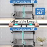 SAYZH Over The Sink Dish Drying Rack, Adjustable (25.5 to 33.5 inch) 2 Tier Metal Steel Dish Drying Racks for Kitchen Counter with Hooks Paper Towel Utensil Cup Holder Sink Caddy (Black) - Image 4