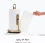 simplehuman Tension Arm Standing Paper Towel Holder, Heavy-Duty, Easy One-Handed Tear, Kitchen Countertop, Brass Stainless Steel - Image 4