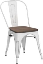 Yaheetech Metal Dining Chairs Set of 4, Industrial Stackable Kitchen Chairs with Wood Top Seat for Dining Room/Restaurant/Bistro/Patio, Indoor & Outdoor Use, White - Image 5