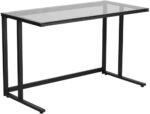 Flash Furniture Singleton Glass Desk with Black Pedestal Metal Frame - Image 2