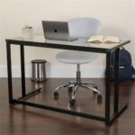 Flash Furniture Singleton Glass Desk with Black Pedestal Metal Frame - Image 3