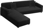 Sectional Couch Covers 2-Piece Softness L Shaped Sofa Cover Super Stretch L-Type Couch Slipcover with 2Pcs Pillowcases Sofa Slipcover 3 Seater + 3 Seater Furniture Protector (Black) - Image 2