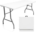 Plastic Folding Table, 5 FT Folding Table, Plastic Portable Tables for Dining Parties Card Picnic Camping, Granite White - Image 2