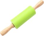 Green Rolling Pin, 9 Inch Silicon Rolling Pin with Wooden Handle for Kneading the Dough of Baking Bread, Pizza, Cookie, Noodles (green, 9 inch) - Image 2