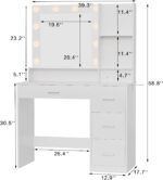 YESHOMY Vanity Desk with Mirror, Power Outlet and 10 Lights, Makeup Table with 4 Drawers, 3 Color Modes Available for Bedroom, White - Image 8
