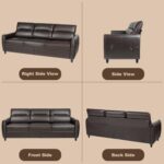 85” Office Brown Couch Sofa 3 Seater, Faux Leather Couch with USB Charging Port, Modern Mid Century Comfy Stain Resistant Sofa for Office, Living Room, Bedroom, Apartment (Brown) - Image 7