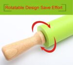 Green Rolling Pin, 9 Inch Silicon Rolling Pin with Wooden Handle for Kneading the Dough of Baking Bread, Pizza, Cookie, Noodles (green, 9 inch) - Image 6