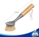 MR.SIGA Dish Brush with Bamboo Handle Built-in Scraper, Scrub Brush for Pans, Pots, Kitchen Sink Cleaning, Pack of 2 - Image 8