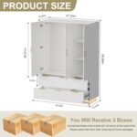 PAKASEPT Armoire Wardrobe Closet with 3 Door, Bedroom Armoires with Mirror and LED Lights, Hanging Rod, Drawers, Large Capacity Storage Wardrobe Armoire for Bedroom - Image 3