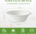 Vplus 200 Pack 12 OZ Paper Bowls, Disposable Compostable Bowls Bulk, Eco-friendly Bagasse Bowls, Heavy-duty Bowls Perfect for Milk Cereals, Snacks, Salads - Image 4