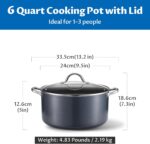 BEZIA 6 Quart Cooking Pot, Non Stick Induction Stock Pots with Lid, All Stove Compatible, 6 QT Aluminum Soup/Stew Pot For Small Households, Grey - Image 3