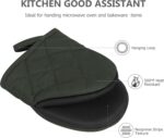 1 Pair Short Oven Mitts, Heat Resistant Silicone Kitchen Mini Oven Mitts for 500 Degrees, Non-Slip Grip Surfaces and Hanging Loop Gloves, Baking Grilling Barbecue Microwave Machine Washable (Gray) - Image 4