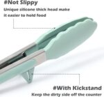 Kitchen Tongs for Cooking, 9 Inch Small Silicone Tongs, Food Grade Mini Serving Tongs with Silicone Tips, Set of 3, Green - Image 3