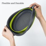 Collapsible Colander 3-Pack Set Space-Saving Foldable Kitchen Strainer with Non-Slip Base Durable Thickened PP+TPE Collapsible Strainers for Pasta, Vegetables, Fruits (Gray-Green) - Image 6