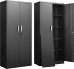 Metal Storage Cabinet with Adjustable Shelves, Garage Storage Cabinets with Doors and Shelves, File Cabinets for Home Office, Kitchen Pantry Cabinet, 71'H, Black - Image 2