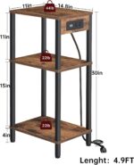 Side Table with Charging Station, Tall End Tables Living Room, 30 Inch Skinny Night Stand with Storage, Small Bedside Tables for Bedroom, Office, Dorm, Hallway, Rustic Brown - Image 4
