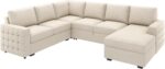 HONBAY Sectional Couch with Pull Out Bed, Sectional Sleeper Sofa with Storage, U Shape Couches for Living Room, Velvet Beige - Image 10