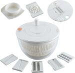 5.3QT Large Lettuce & Fruit Spinner Washing Bowl - Spin Dry Greens, Vegetables & Salad | Multitasking Kitchen Tool with Slicer, Grater & Lemon Juicer - Image 2