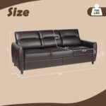85” Office Brown Couch Sofa 3 Seater, Faux Leather Couch with USB Charging Port, Modern Mid Century Comfy Stain Resistant Sofa for Office, Living Room, Bedroom, Apartment (Brown) - Image 3