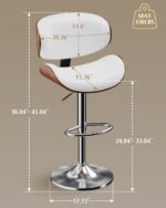 Bar Stools Set of 3, Adjustable Swivel Barstools Mid-Century Modern PU Leather Counter Height Bar Stool, Kitchen Island Barstools with Back (White) - Image 4