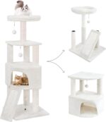45in Cat Tree Tower with Big Condo for Indoor Kitten,Cat Tower with Scratching Post,Scratching Board and Cat Toys,Multi-Level,Small Space,Transformer Cat Tree, Beige(New) - Image 2