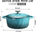 Enameled Cast Iron Dutch Oven with Lid, 3 QT Cast Iron Dutch Oven Pot, Heavy Duty Cast Iron Pot for for Bread Baking, Cook, Bake, Oven Safe across All Cooktops (BlueGreen,3 QT) - Image 3