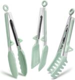 Kitchen Tongs for Cooking, 9 Inch Small Silicone Tongs, Food Grade Mini Serving Tongs with Silicone Tips, Set of 3, Green - Image 2