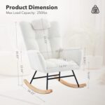 Nursery Rocking Chair,300lb Glider Chair with Wood Legs/Two Side Pockets,Teddy Upholstered Glider Rocker with Padded Seat High Backrest for Living Room/Bedroom/Nursery - Image 3