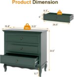 RoyalCraft Green Nightstand for Bedroom, Wide Nightstand with 3 Drawer, Modern End Table, Wood Beside Table for Home and Office, Green - Image 3