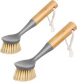 MR.SIGA Dish Brush with Bamboo Handle Built-in Scraper, Scrub Brush for Pans, Pots, Kitchen Sink Cleaning, Pack of 2 - Image 2
