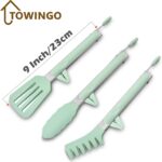 Kitchen Tongs for Cooking, 9 Inch Small Silicone Tongs, Food Grade Mini Serving Tongs with Silicone Tips, Set of 3, Green - Image 6
