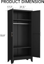 Metal Armoire Wardrobe Closet Storage Cabinet with Hanging Rod,71'' Metal Wardrobe Cabinet with 2 Doors and 2 Adjustable Shelves for Bedroom, Laundry Room, Cloak Room - Image 3