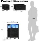 Furnulem Black Nightstand with Wood Shelf, Bed Side Table with Led Light and Charging Station, 25.8 Inch End Table with 3 Fabric Storage Drawers, Small Night Stand for Bedroom Furniture - Image 4